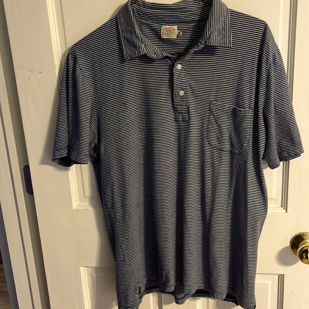 Men’s  Faherty blue striped polo.